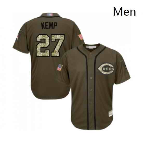 Mens Cincinnati Reds 27 Matt Kemp Authentic Green Salute to Service Baseball Jersey